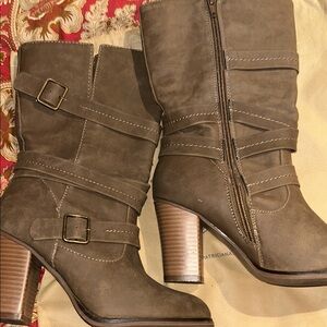 Apt. 9 Taupe Heeled Boots with Buckle